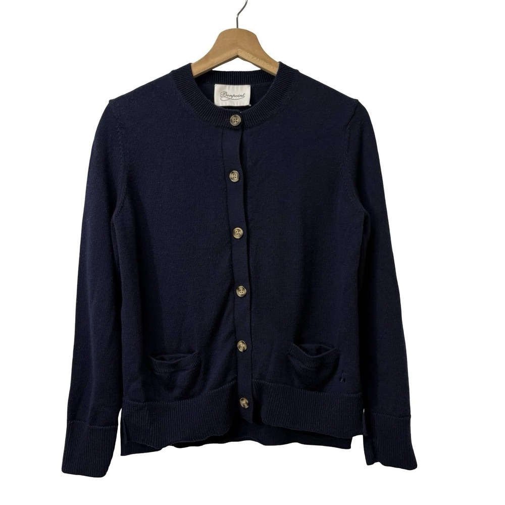 Bonpoint Women Navy Blue Button Down 100% Wool Cardigan Size 36